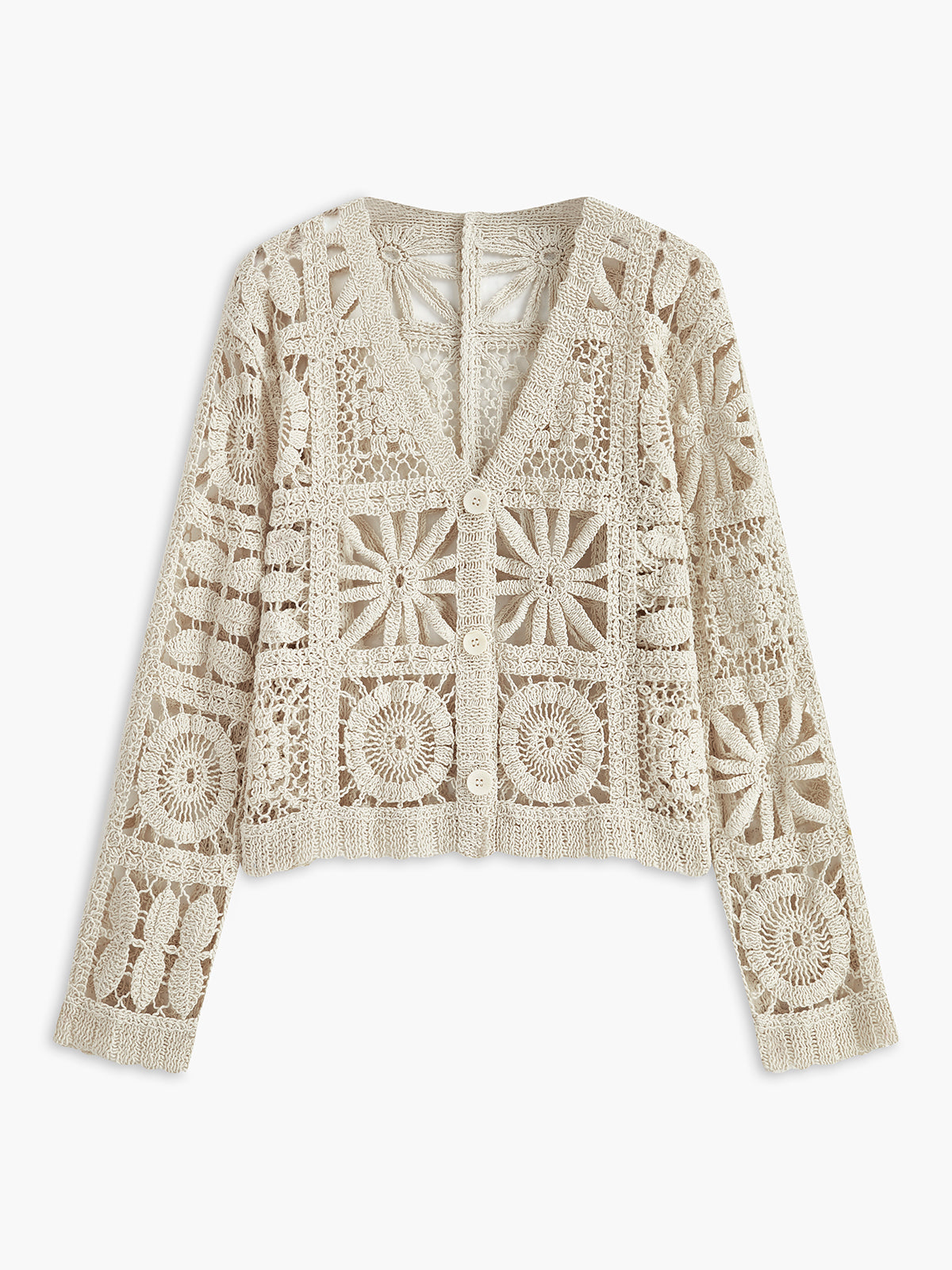 Crochet Square Pattern Button-Front Cardigan set