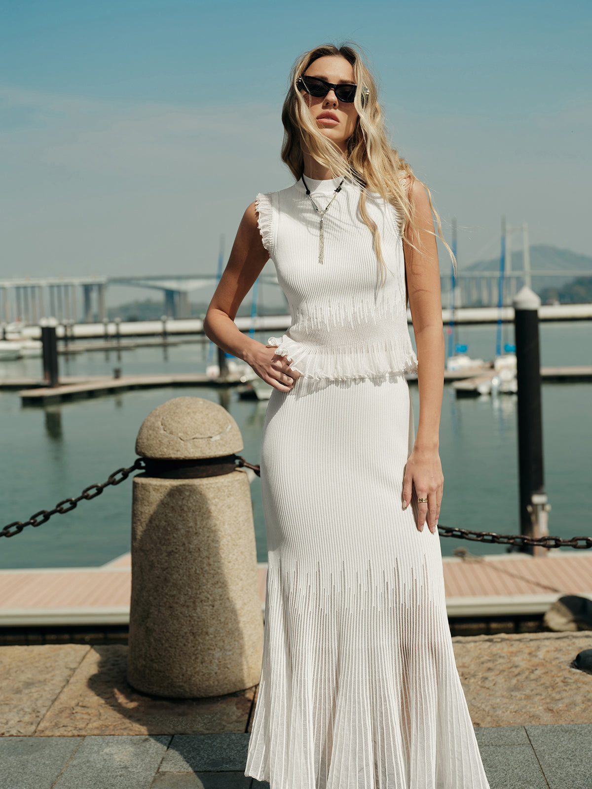 Ribbed Knit Ruffle Top and Skirt Set