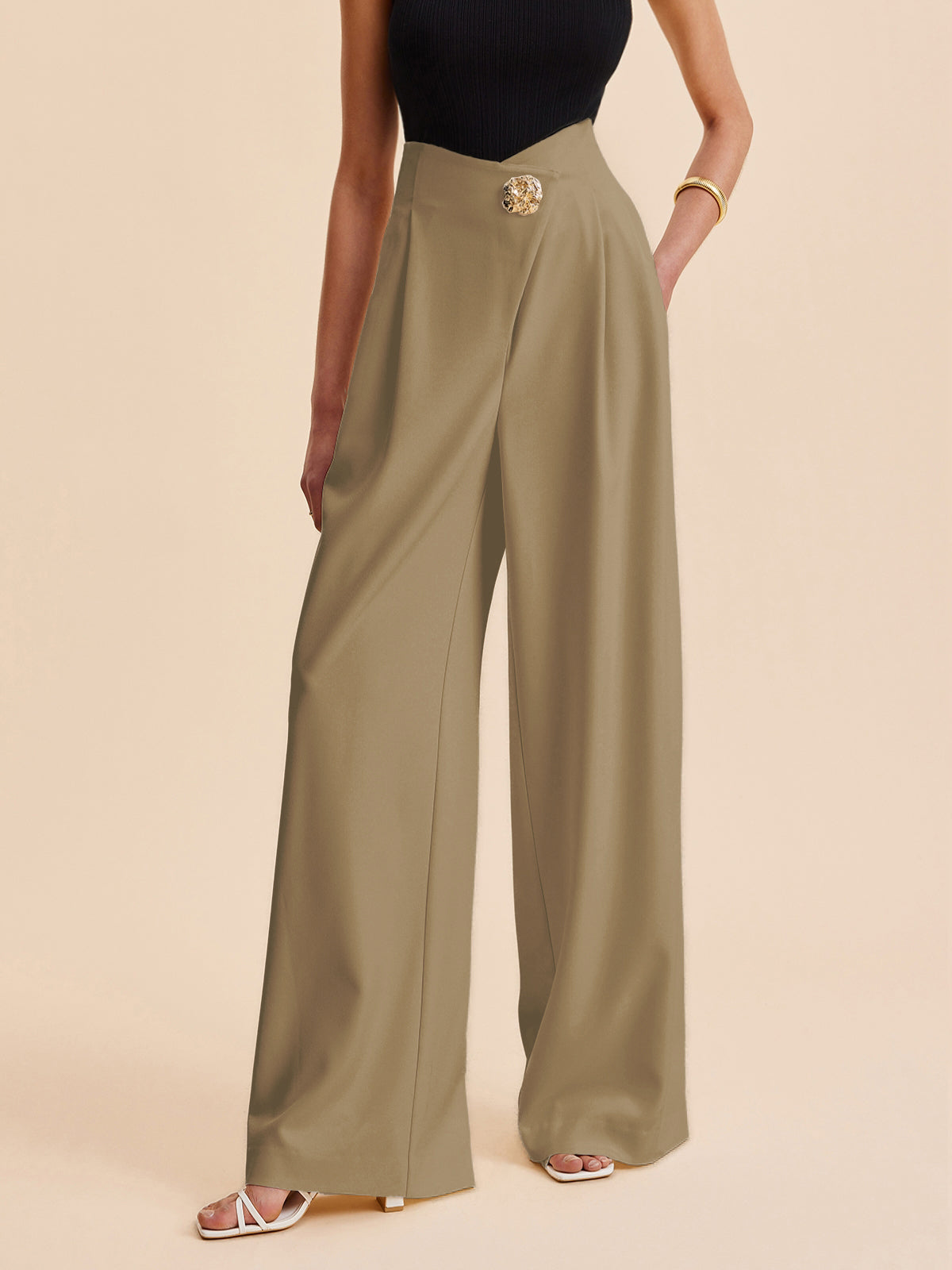 Embellished High-Waist Wide-Leg Pants