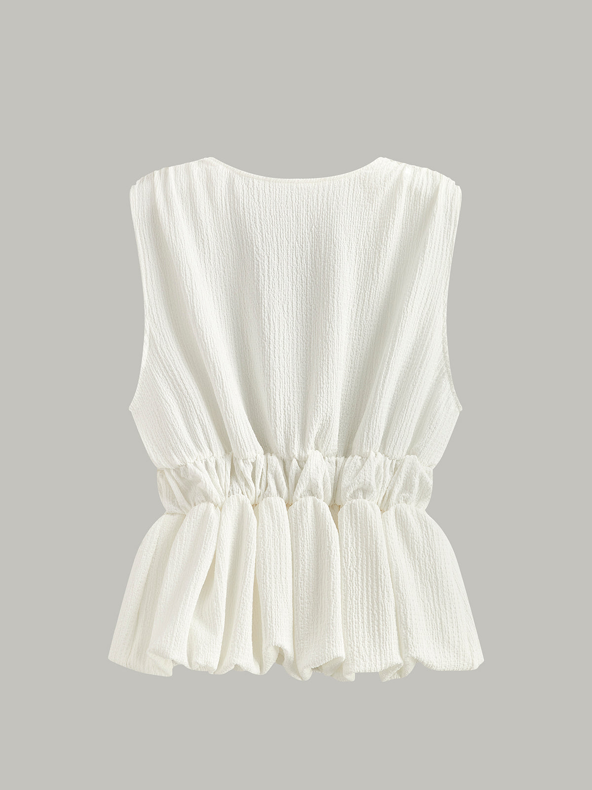 V-Neck Gathered Waist Bow-Detail Top