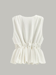 V-Neck Gathered Waist Bow-Detail Top
