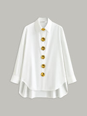 Long-Sleeved Shirt with Gold Buttons