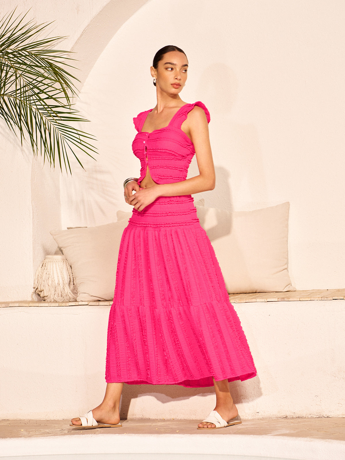 Ruched Crop Top And Maxi Skirts Set