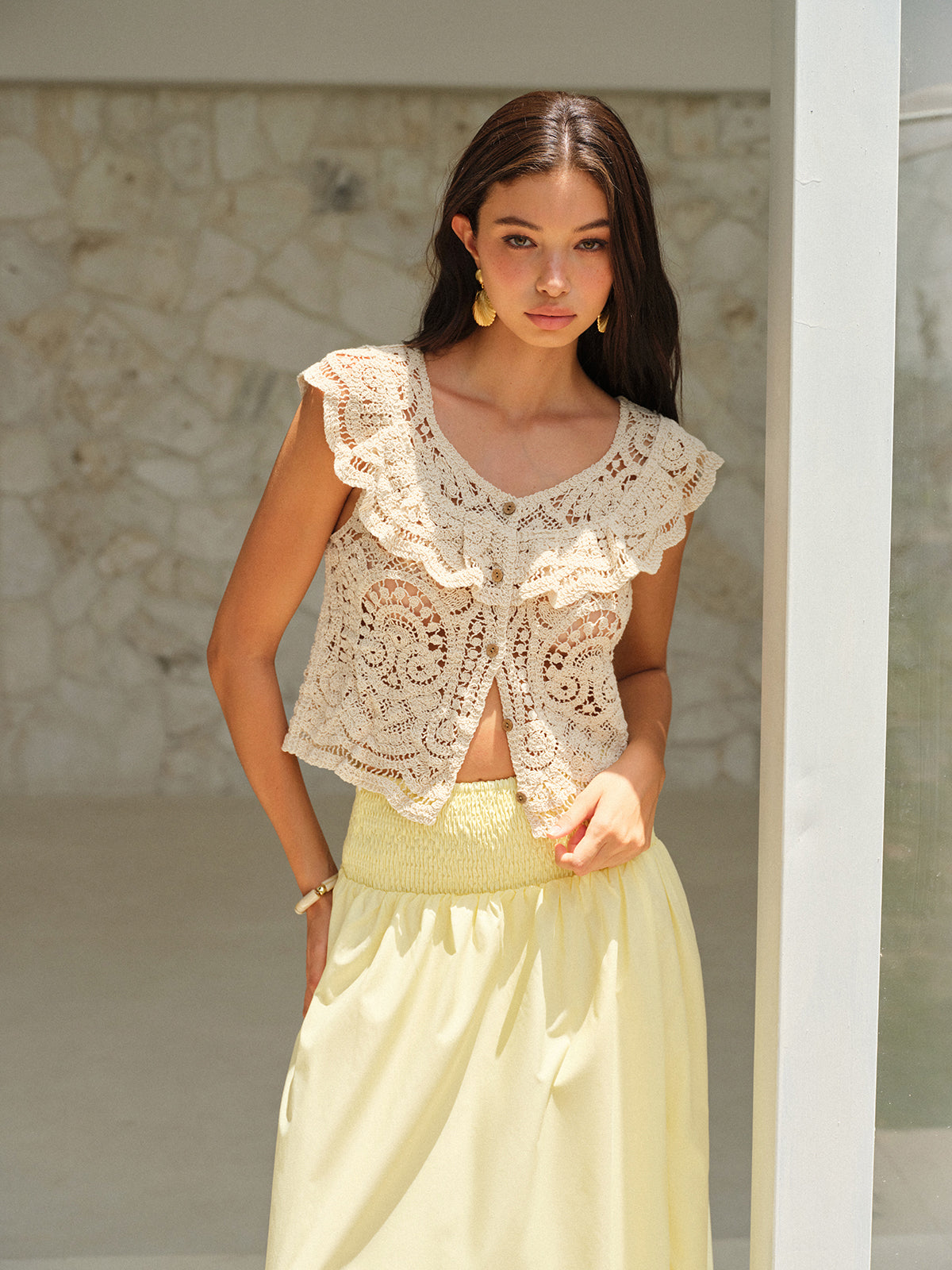 Ruffled Crochet Lace Crop Top