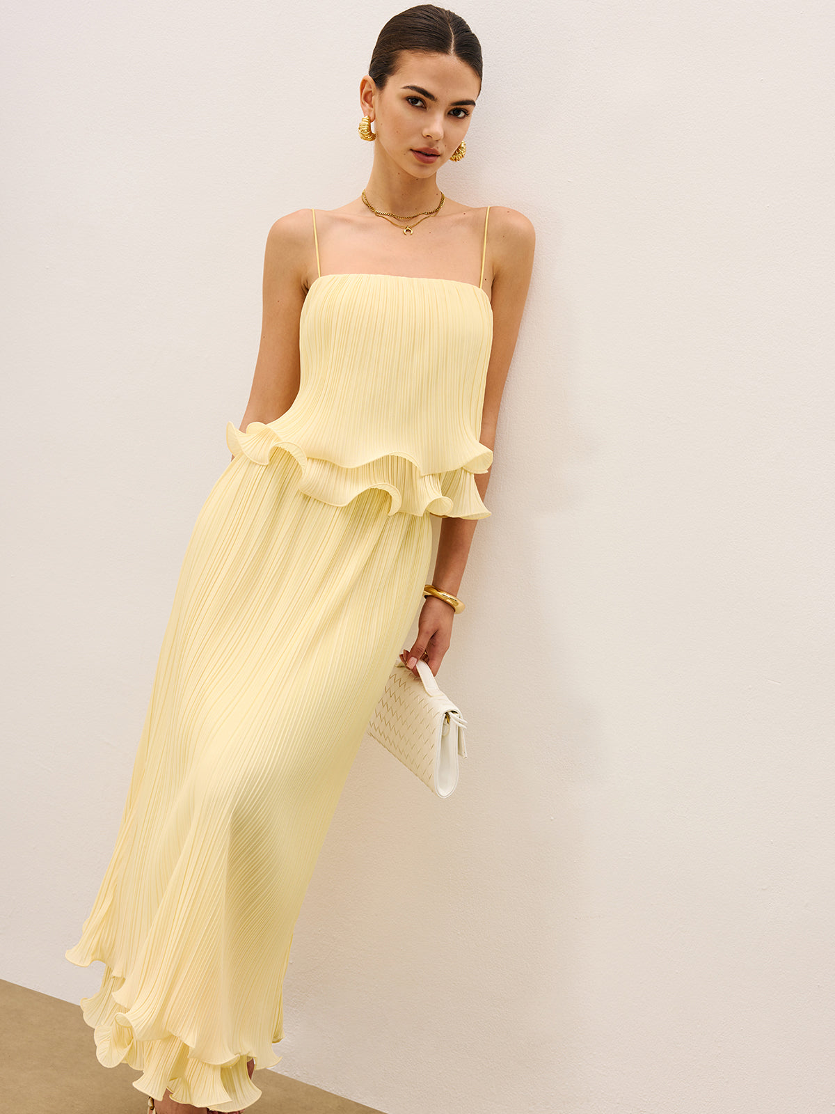 Pleated Layered Ruffle Skirt Set