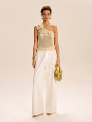 One-Shoulder Floral Crochet Knit Top