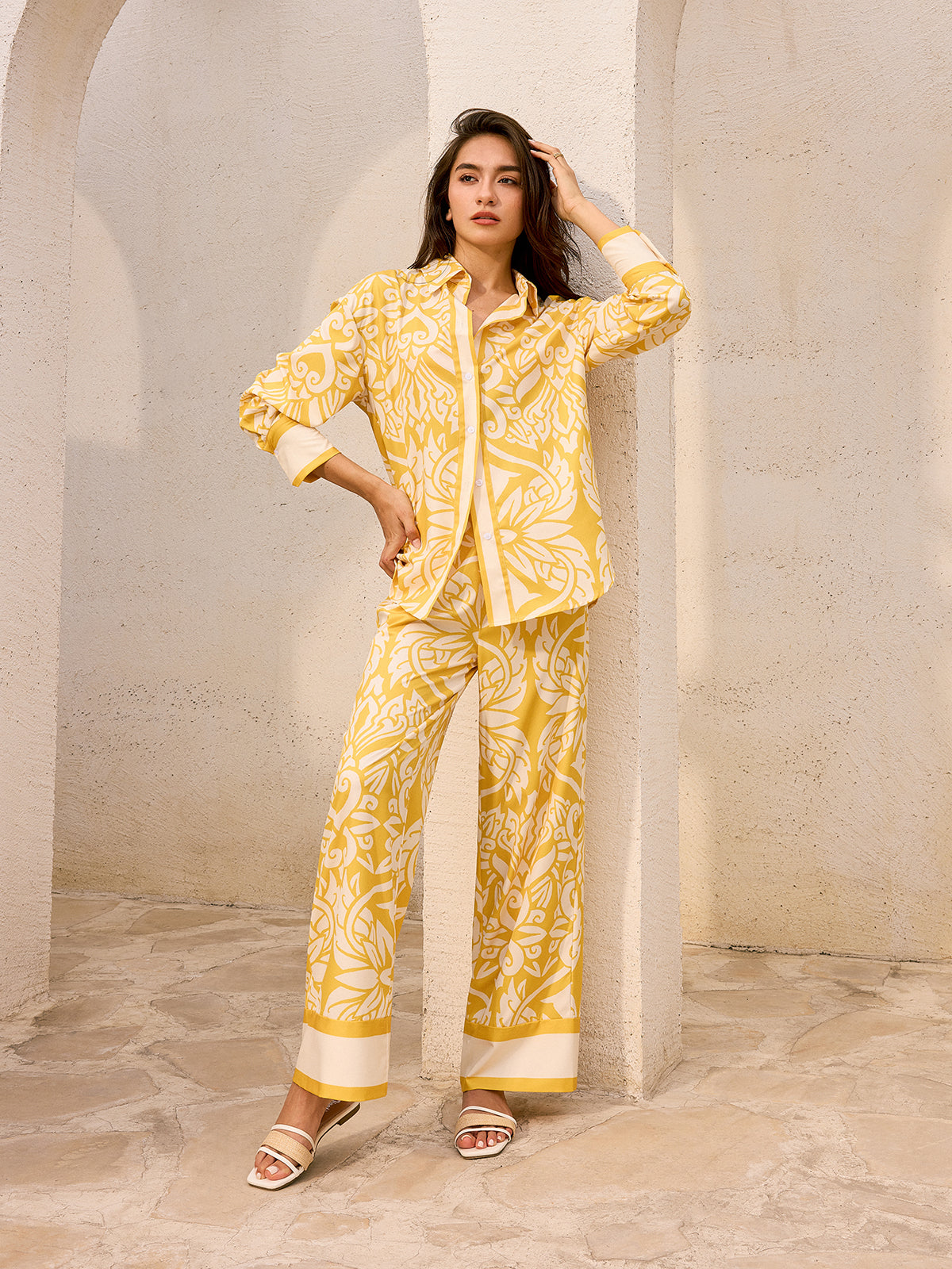 Oversized Patterned Shirt and Pants Set