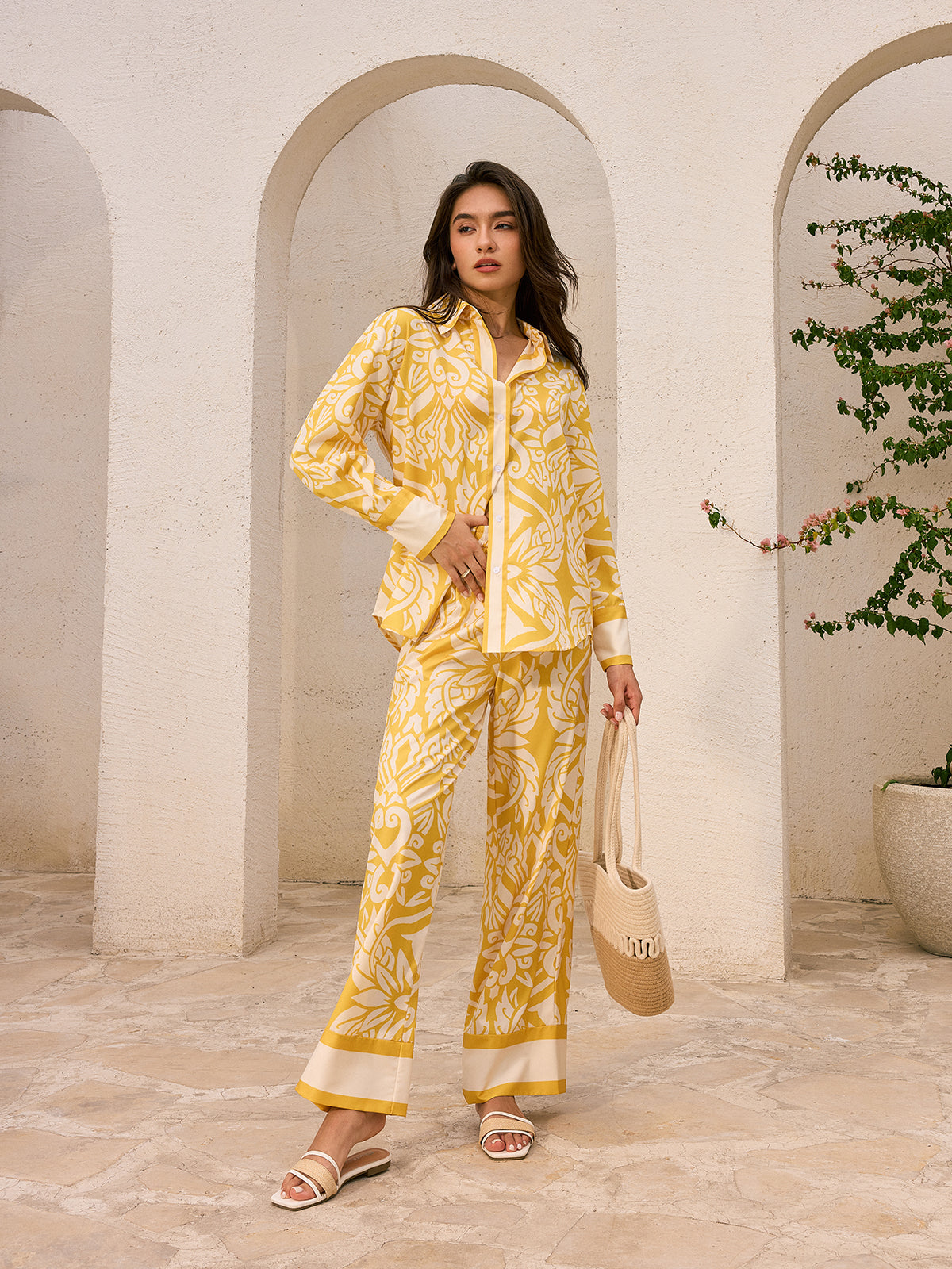 Oversized Patterned Shirt and Pants Set