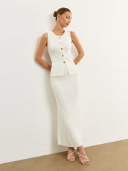 Sleeveless Button-Front Knit Skirt Set