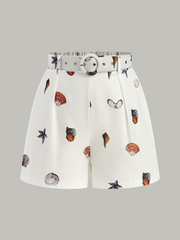 Belted Seashell Print Romper