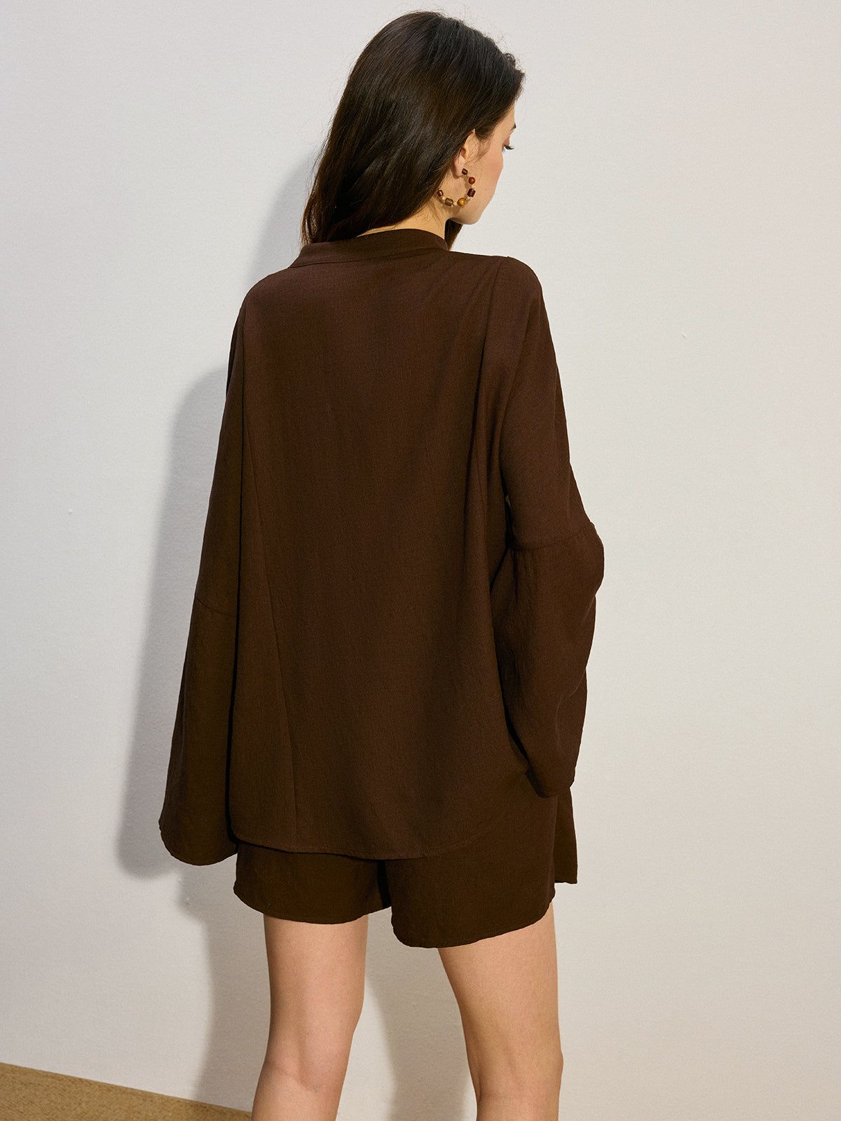 Pleated Button-Front Shorts Set