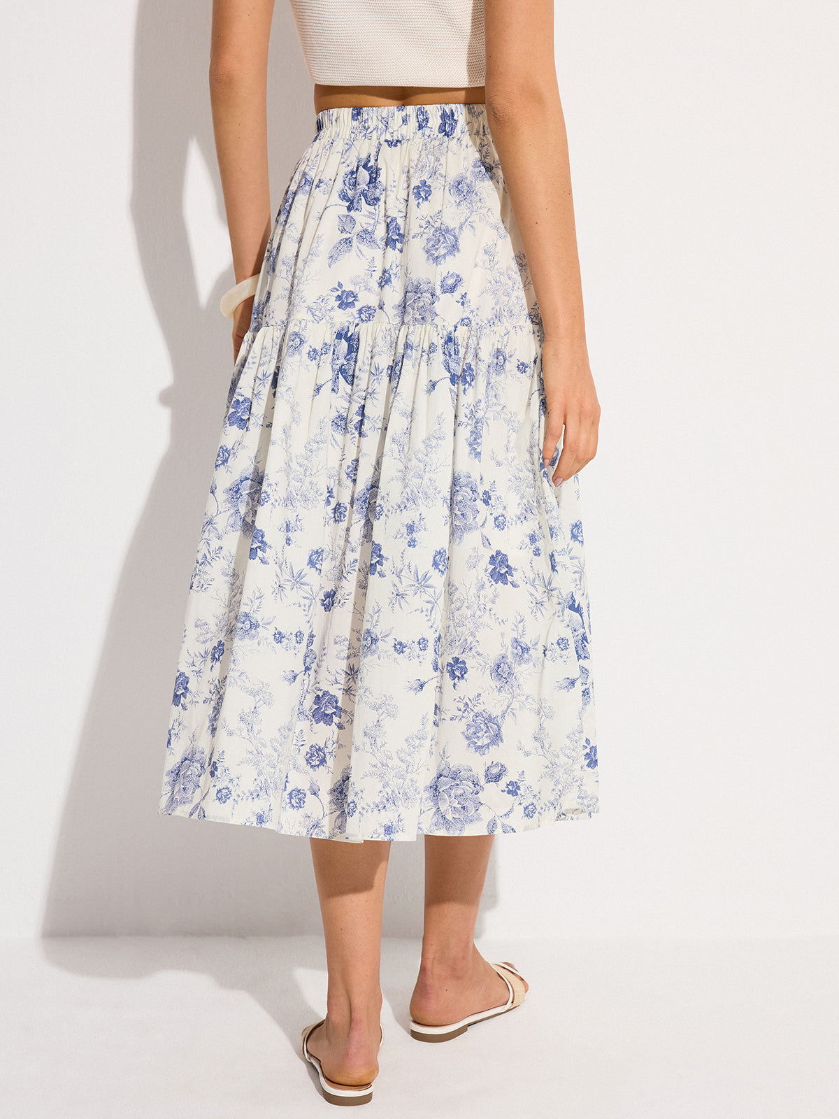 Floral Print Elastic Waist Midi Skirt