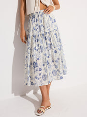 Floral Print Elastic Waist Midi Skirt