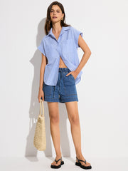 Denim Elastic-Waist Shorts with Drawstring