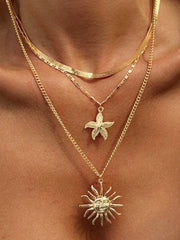 Multi-Layered Gold Sun And Starfish Necklace Set