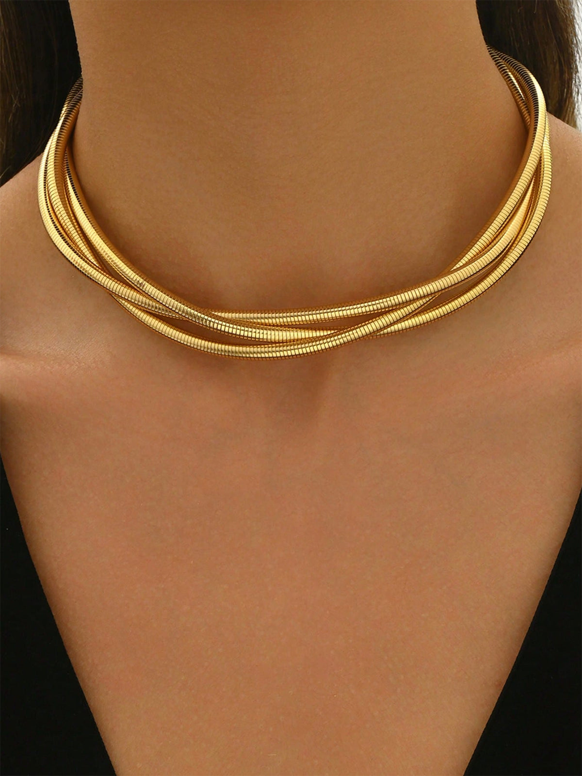 Triple-Layered Gold-Tone Choker Necklace