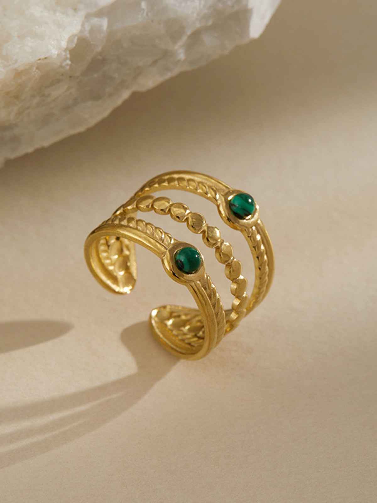 Emerald Accent Multi-Band Golden Ring