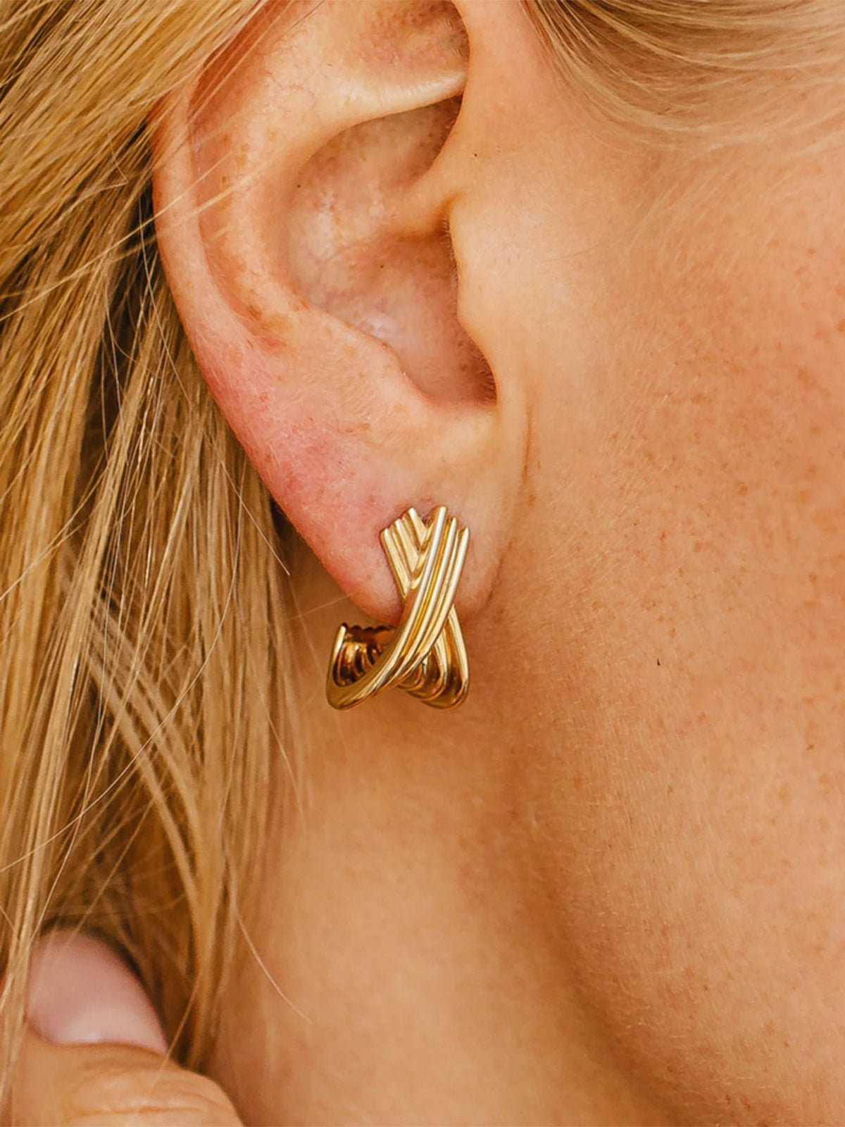 Gold Plated Crossover Hoop Earrings