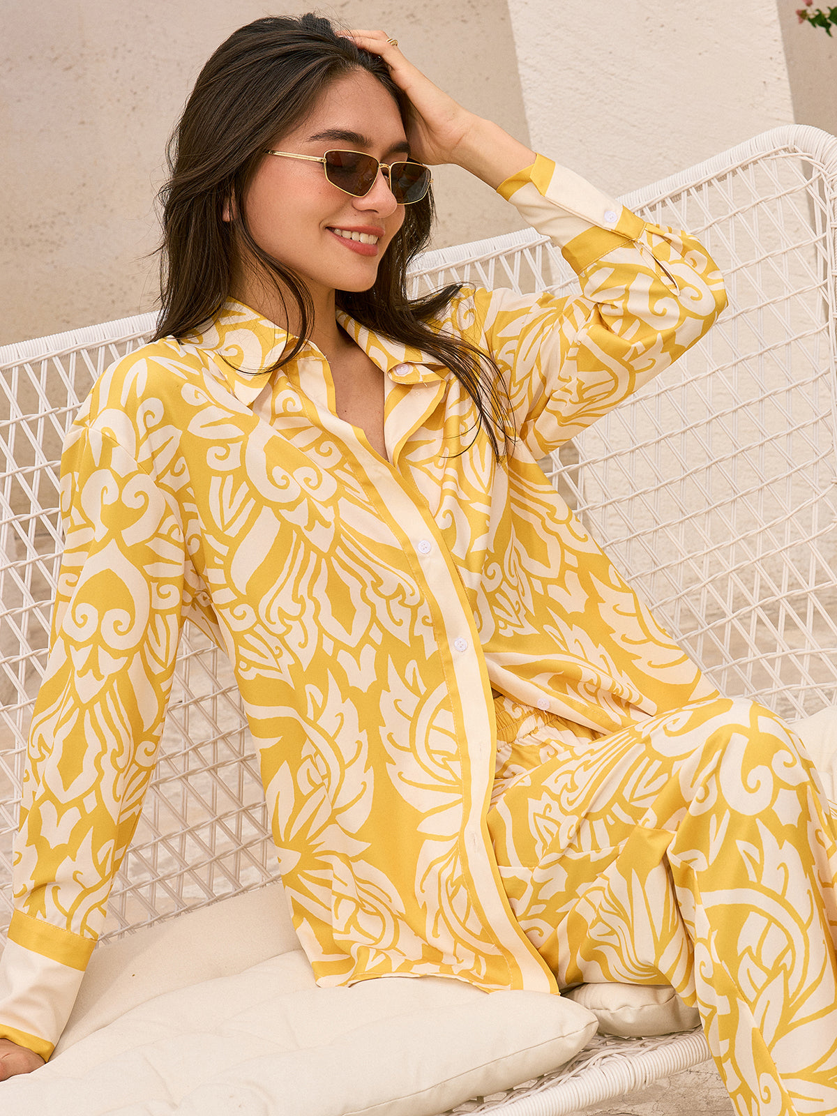 Oversized Patterned Shirt and Pants Set