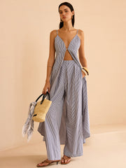 Striped Long Cami Top and Wide-Leg Pants Set