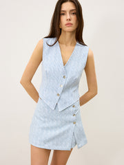 Striped Button-Front Skirt Set