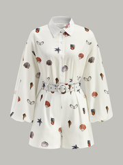 Belted Seashell Print Romper