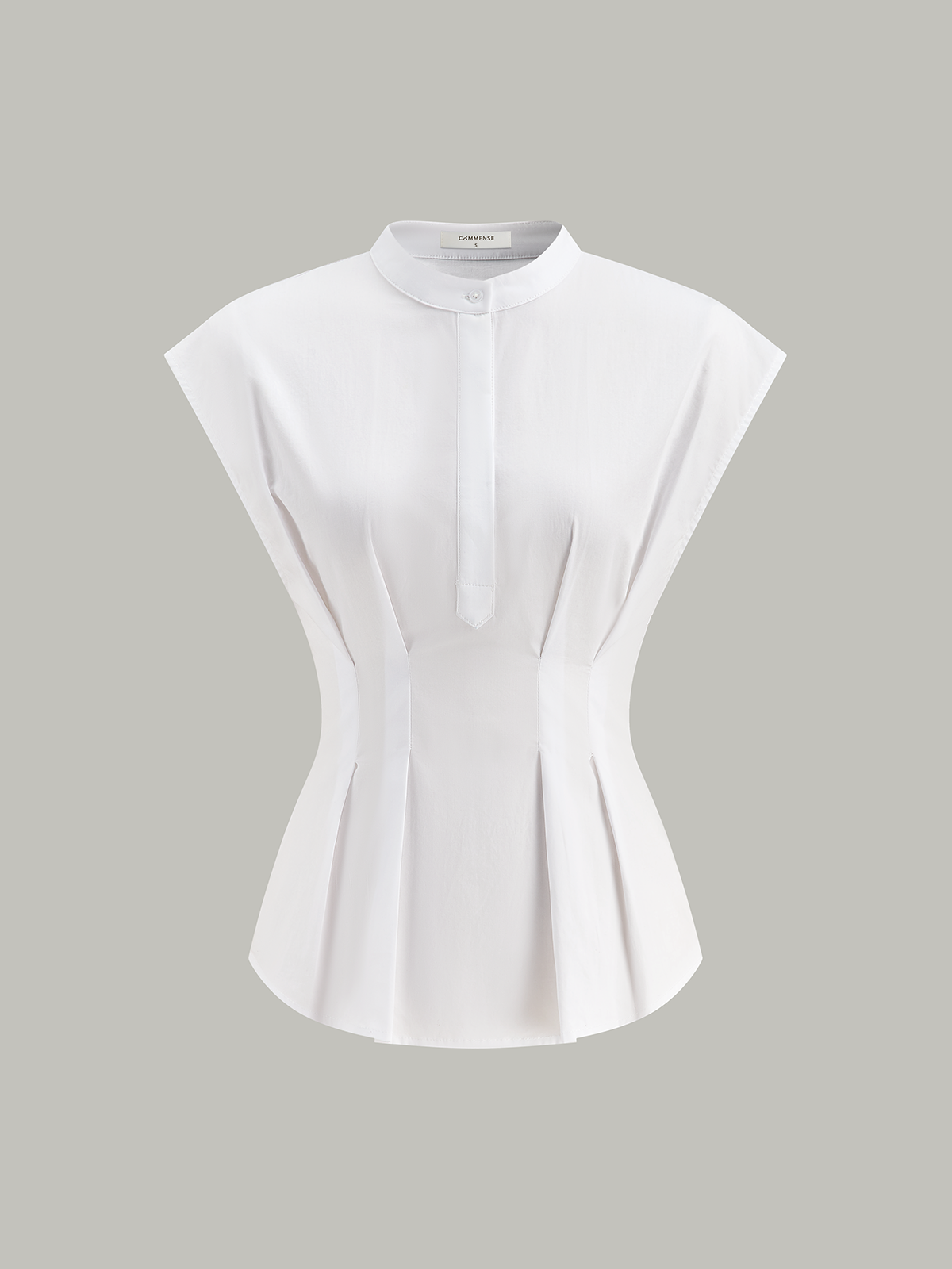 Mandarin-Collar Cap-Sleeve Peplum Shirt