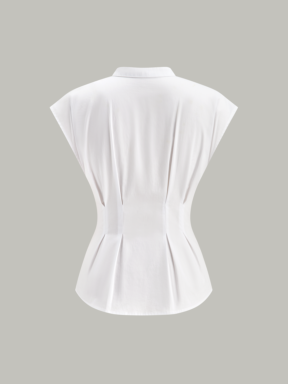 Mandarin-Collar Cap-Sleeve Peplum Shirt