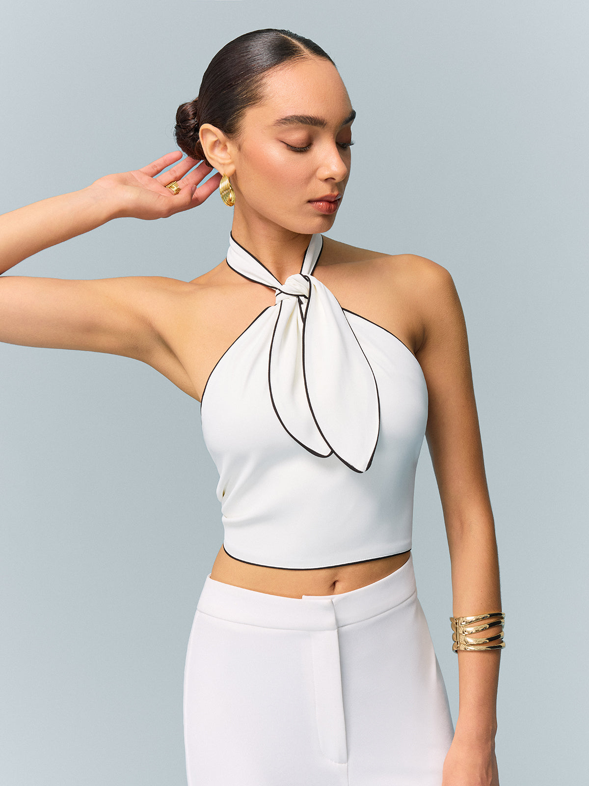 Halter Neck Bow Detail Crop Top
