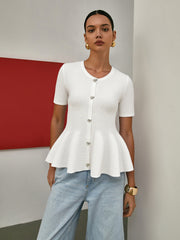 Short-Sleeved Peplum Cardigan
