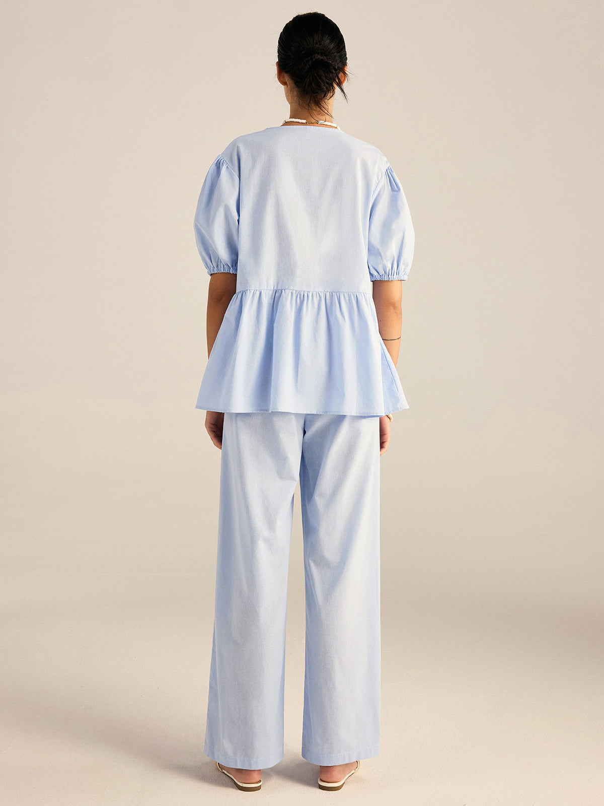 Cotton Peplum Top and Pants Set