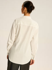 Cotton Ruched Shirt with Faux Leather Detail