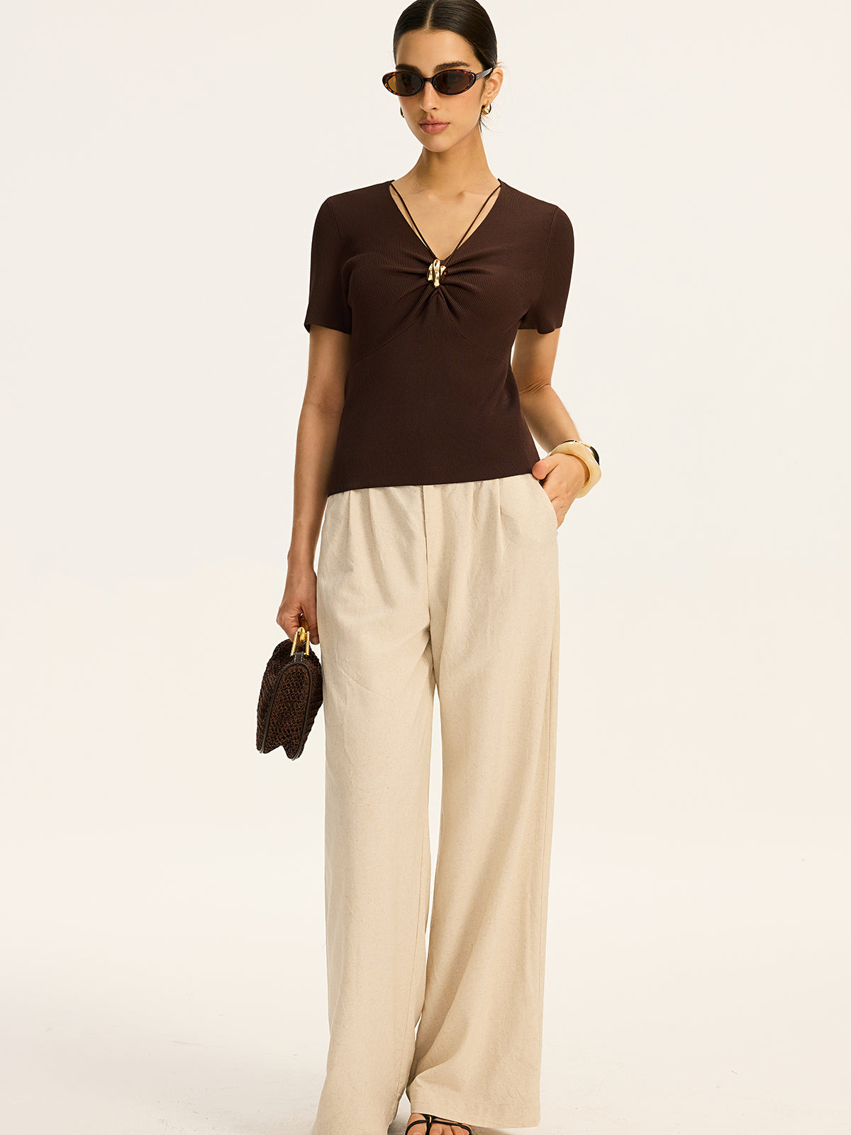 Metal Detail Ribbed Knit Top