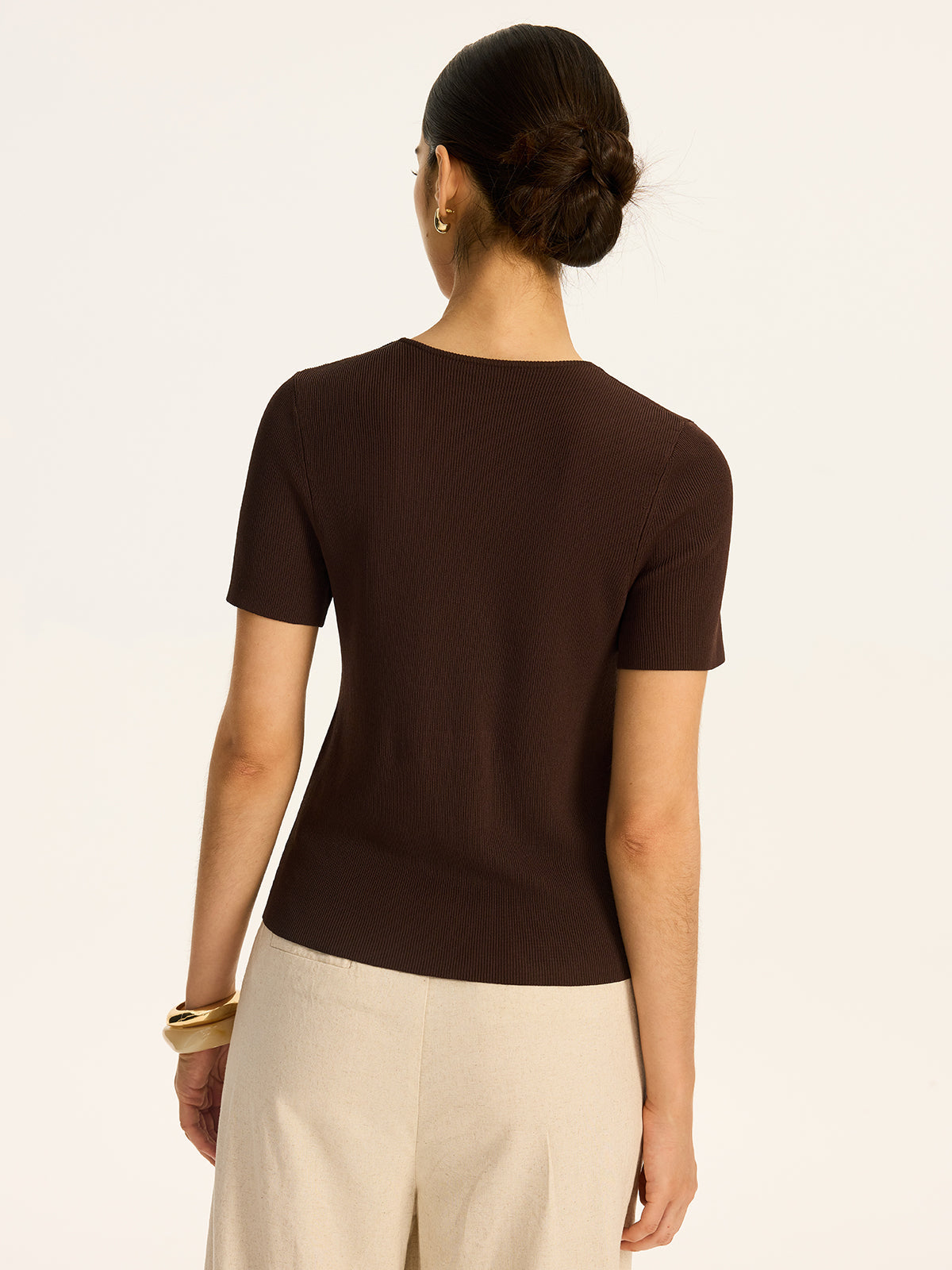 Metal Detail Ribbed Knit Top