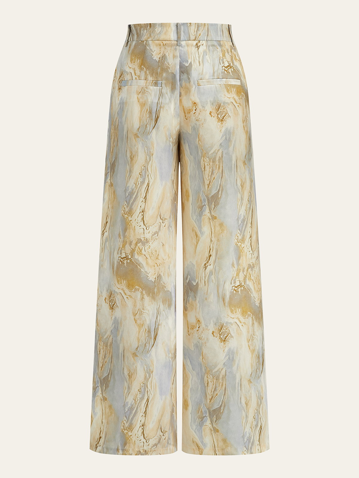 Semi-Sheer Marble Print Straight-Leg Pants