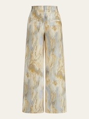 Semi-Sheer Marble Print Straight-Leg Pants