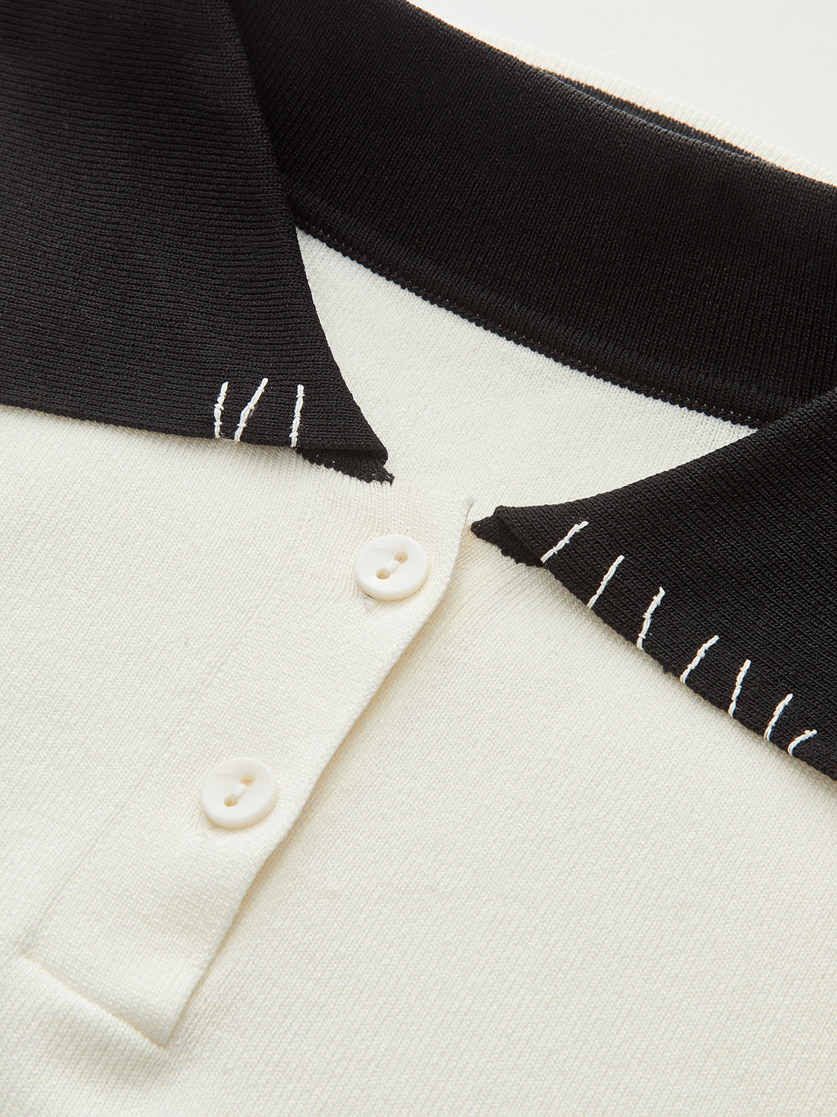 Contrast-Collar Polo Knit Top