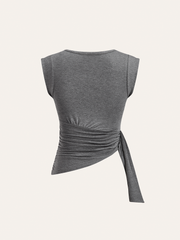 Ruched Asymmetric Hem Sleeveless Top
