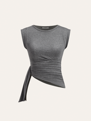 Ruched Asymmetric Hem Sleeveless Top
