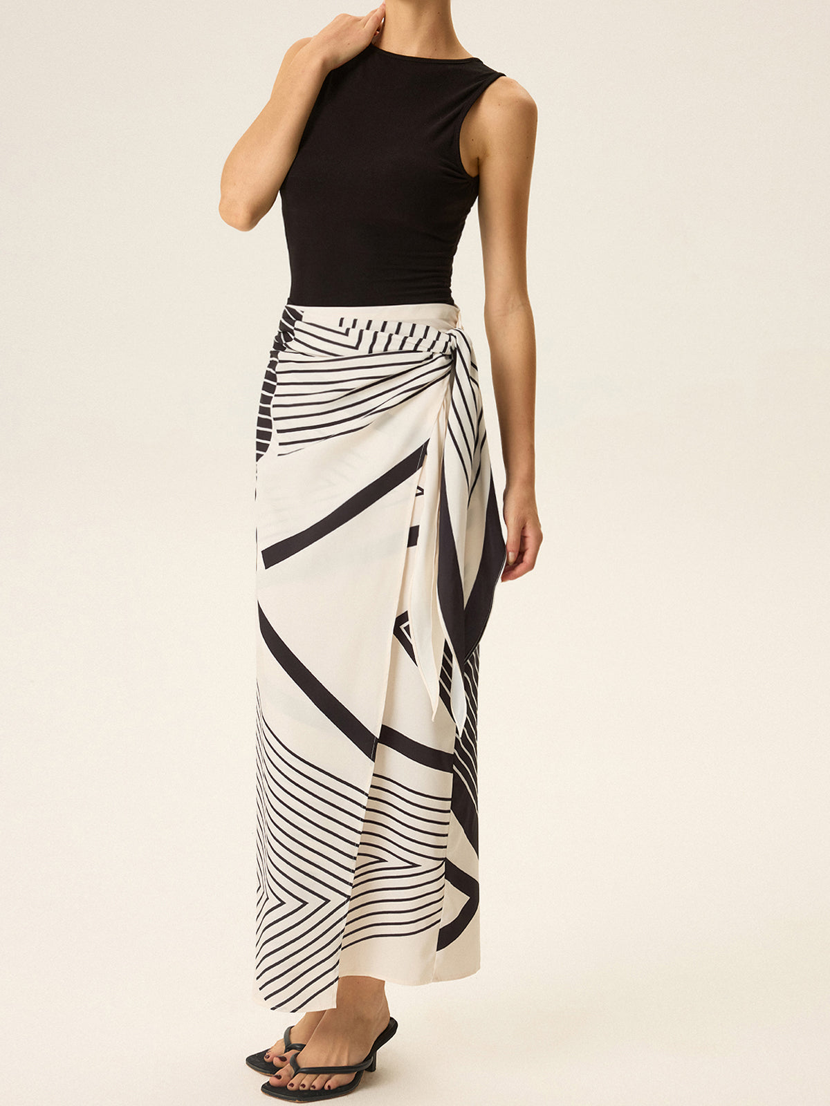Sleeveless Top and Print Wrap Skirt Set