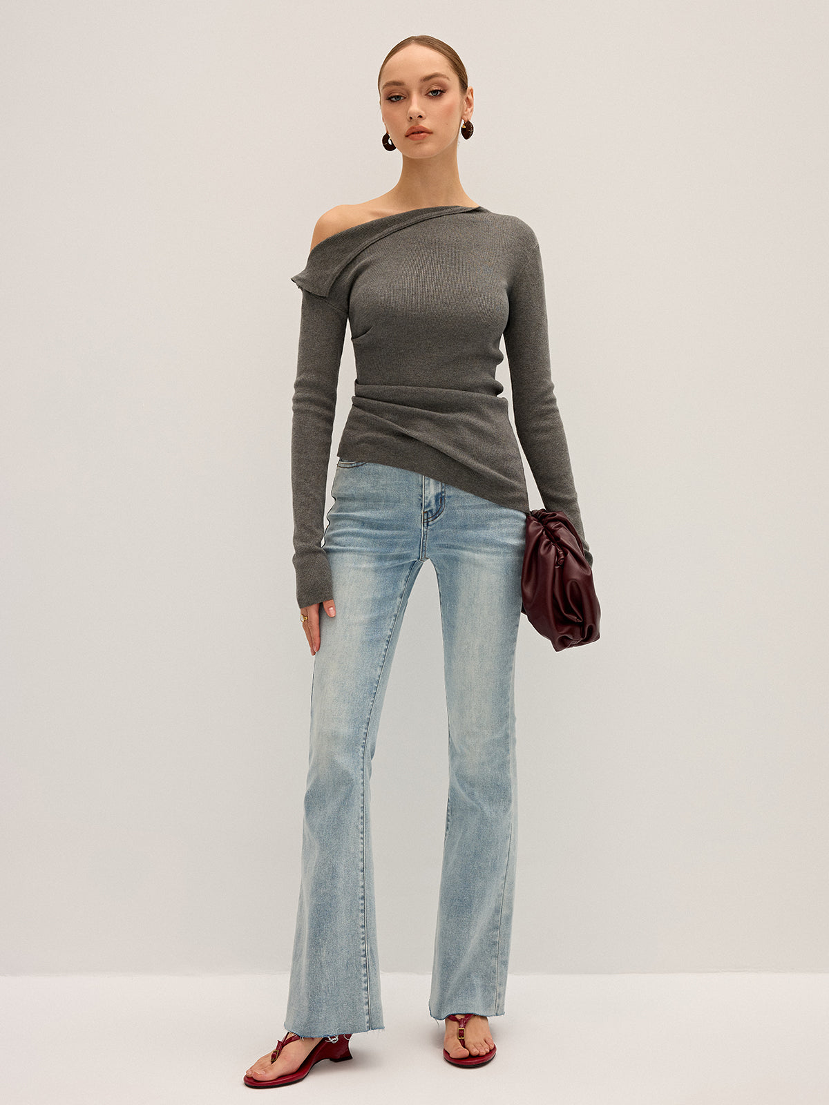 One Shoulder Ribbed Knit Top