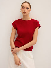 Wool-Blend Cap Sleeve Knit Top