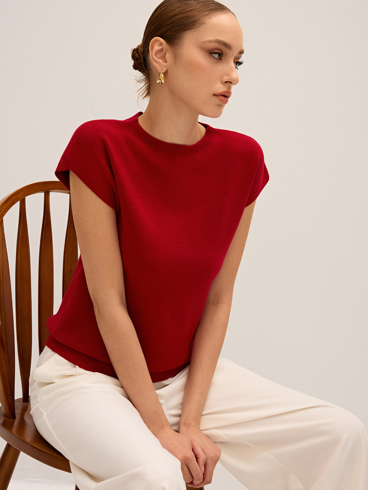 Wool-Blend Cap Sleeve Knit Top