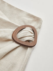 Linen Blend Wrap Midi Skirt with Wooden Buckle