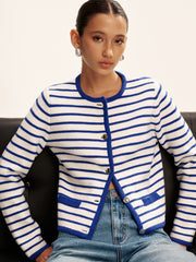 Striped Contrast Trim Knit Cardigan