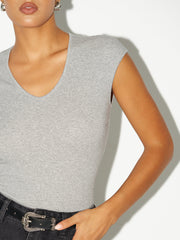 V-Neck Cap Sleeve Cotton-Blend Top