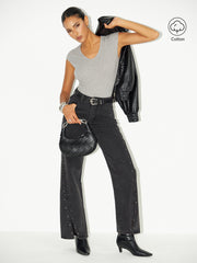 V-Neck Cap Sleeve Cotton-Blend Top