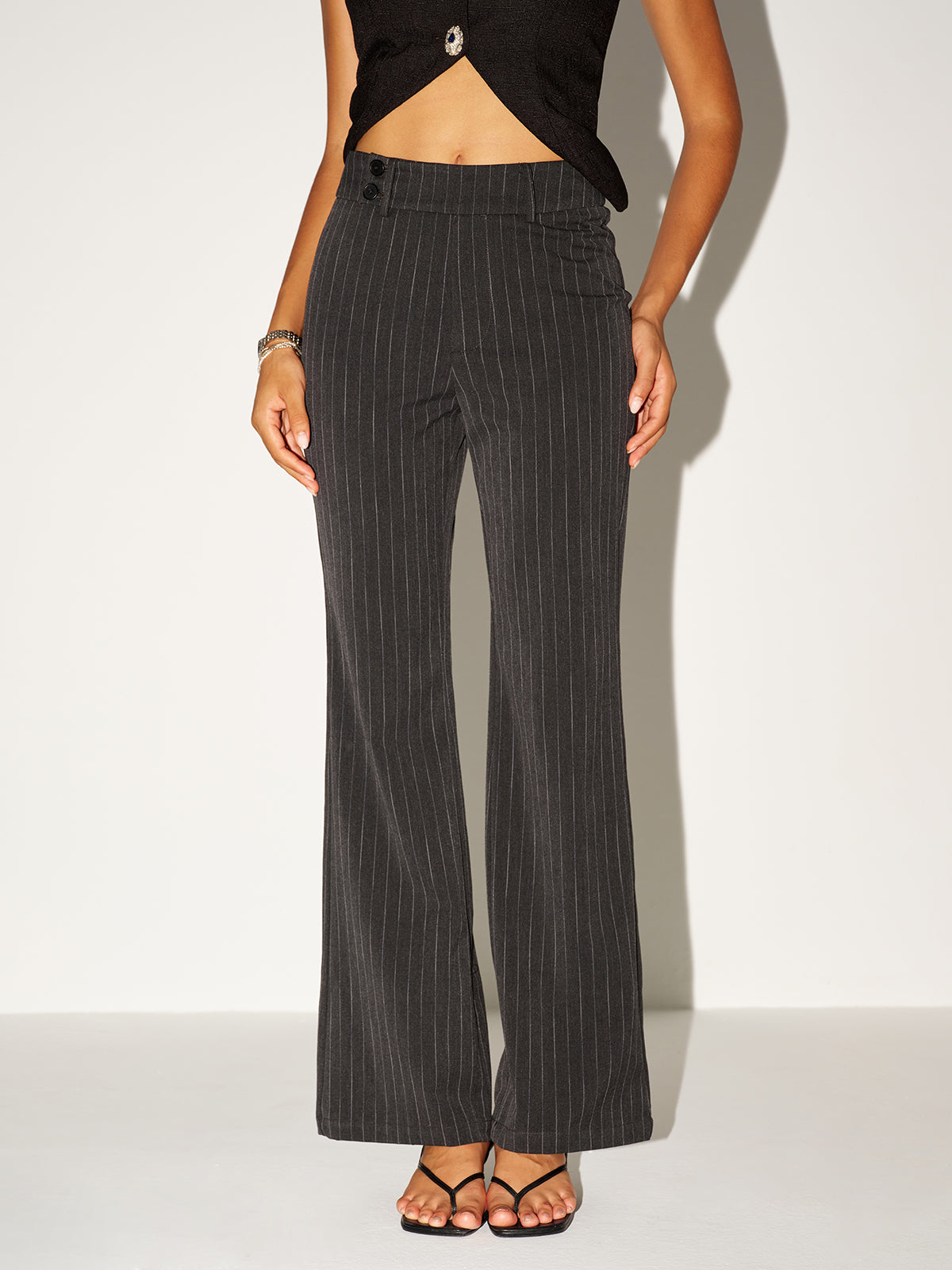 Pinstripe Low-Waist Pants