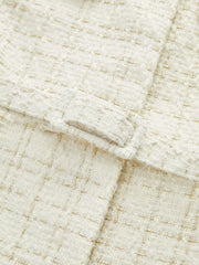 Metal Button Tweed Belted Blazer