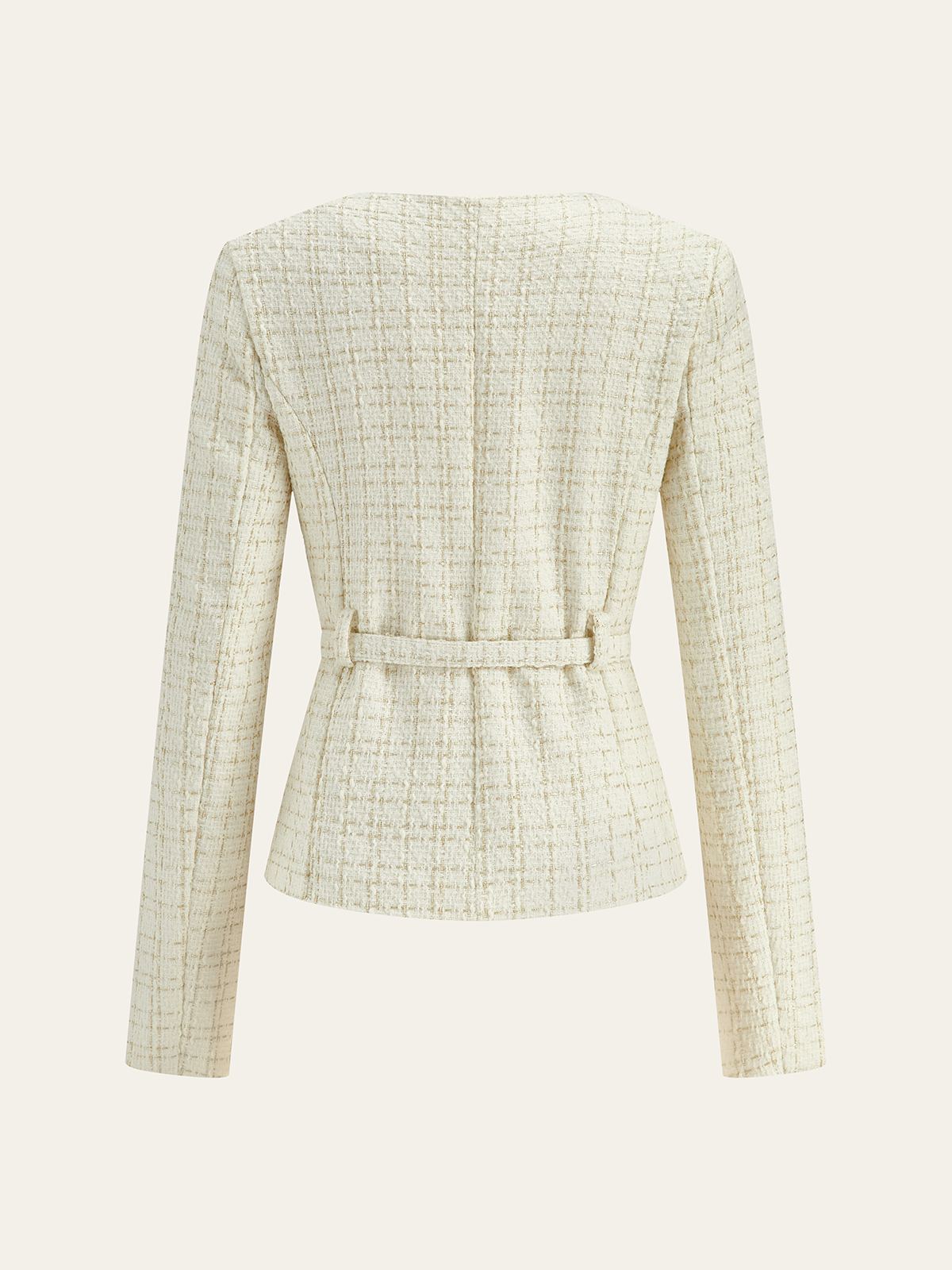 Metal Button Tweed Belted Blazer